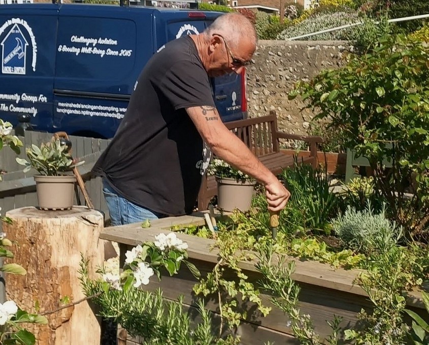 Shedders/Landscape gardener John, the powerhouse behind the garden at Men in Sheds Lancing and Sompting
